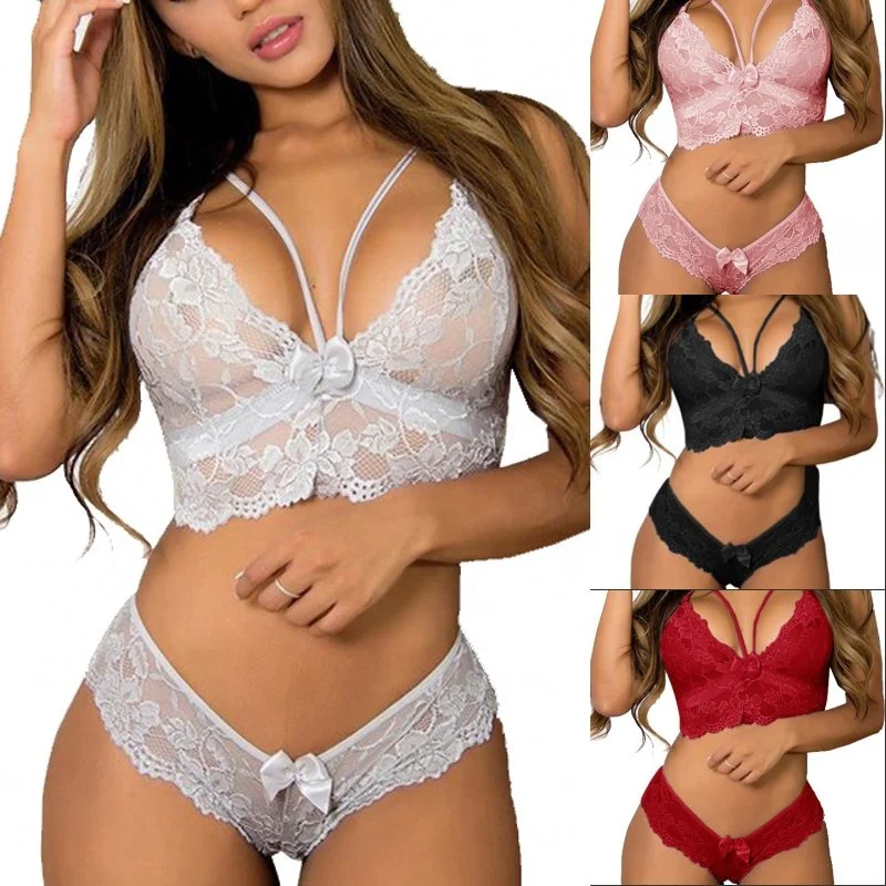 

2021 Sexy Women 2 Piece Lingerie Set Plus Size Cheap Femme Erotic Lace Bralette Bra Panty Underwear 5XL