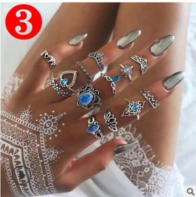 

2021 Boho Vintage Ring Set Gold Knuckle Rings For Women Crystal Star Crescent Geometric Female Finger Rings Set Jewelry