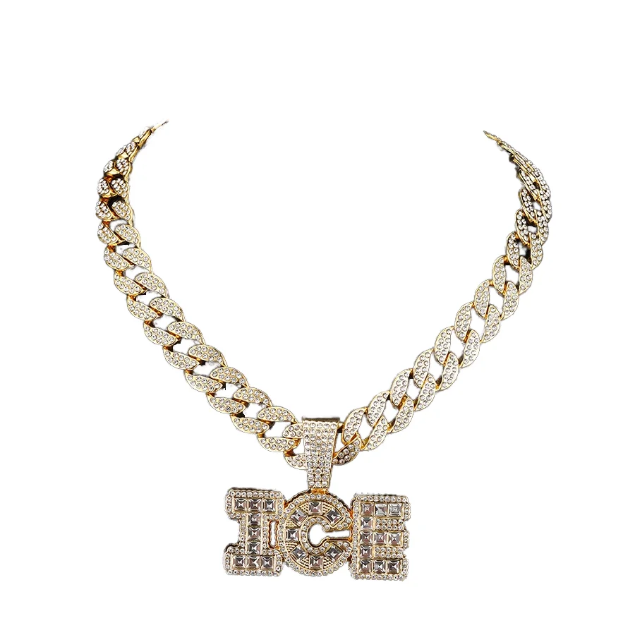 

Hip hop miami big chain with alloy and rhinestone ICE letter pendant chokers
