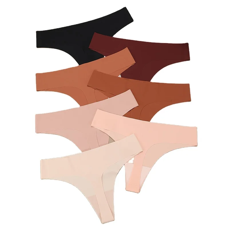 

Amazon Hot Selling Seamless Thong Panties Invisible Laser Cut Ice Silk Panties Tangas T String Perizoma Panties, 7colors