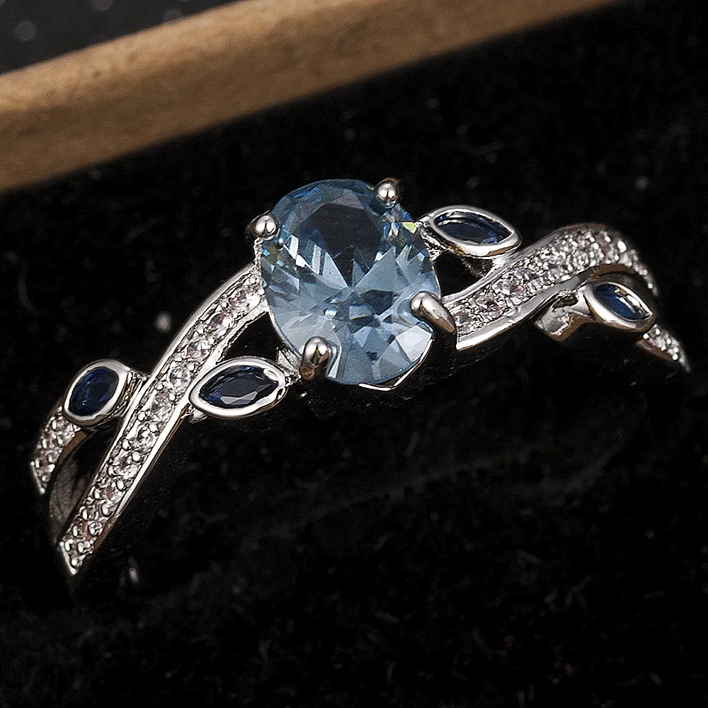

NEW Fashion Wedding Rings Women Jewelry Blue Zircon Free Ship Size 6-10 Engagement Ring