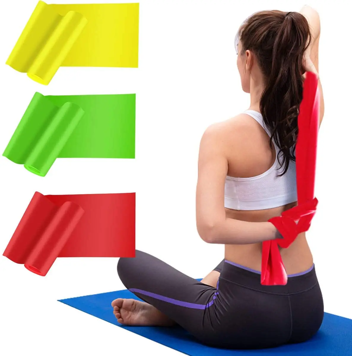 

Gym Exercise Strength Training Belt Flat Resistance Band Yoga Tension Band, Black red yellow blue green