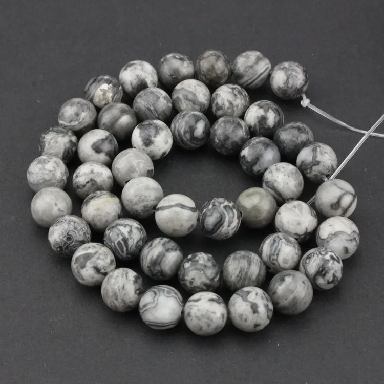 

SB6459 Wholesale natural gemstone beads Grey Map Stone Jasper Beads