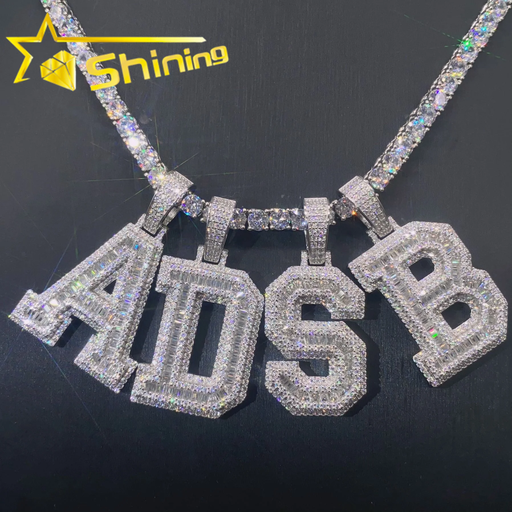

Pass diamond tester custom s925 sterling silver micro pave hip hop iced out vvs moissanite diamond letter pendant
