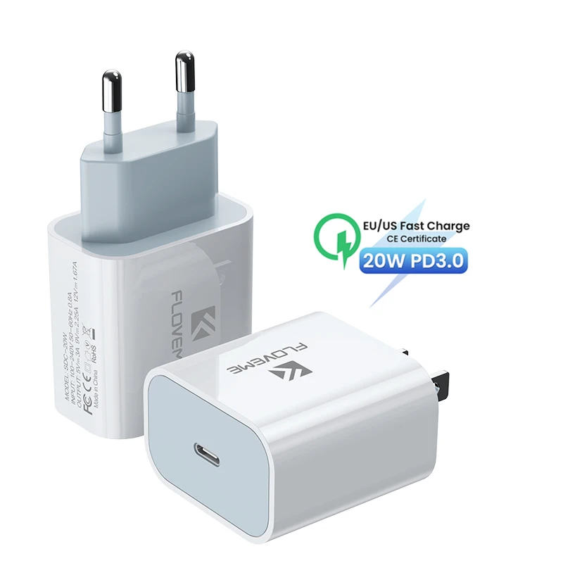 

Free Shipping 1 Sample OK FLOVEME CE Approved PD 20W Chargeur Usb C Fast Charging Type C Output Mobile Phone Charger
