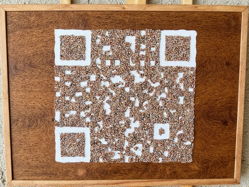 Customized QR code art on recycled wood with embedded patterns