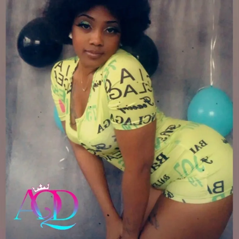 

Custom Printed Onesie Pajamas V Neck One Piece Short Romper Female Jumpsuit Short Sleeves Bodycon Romper