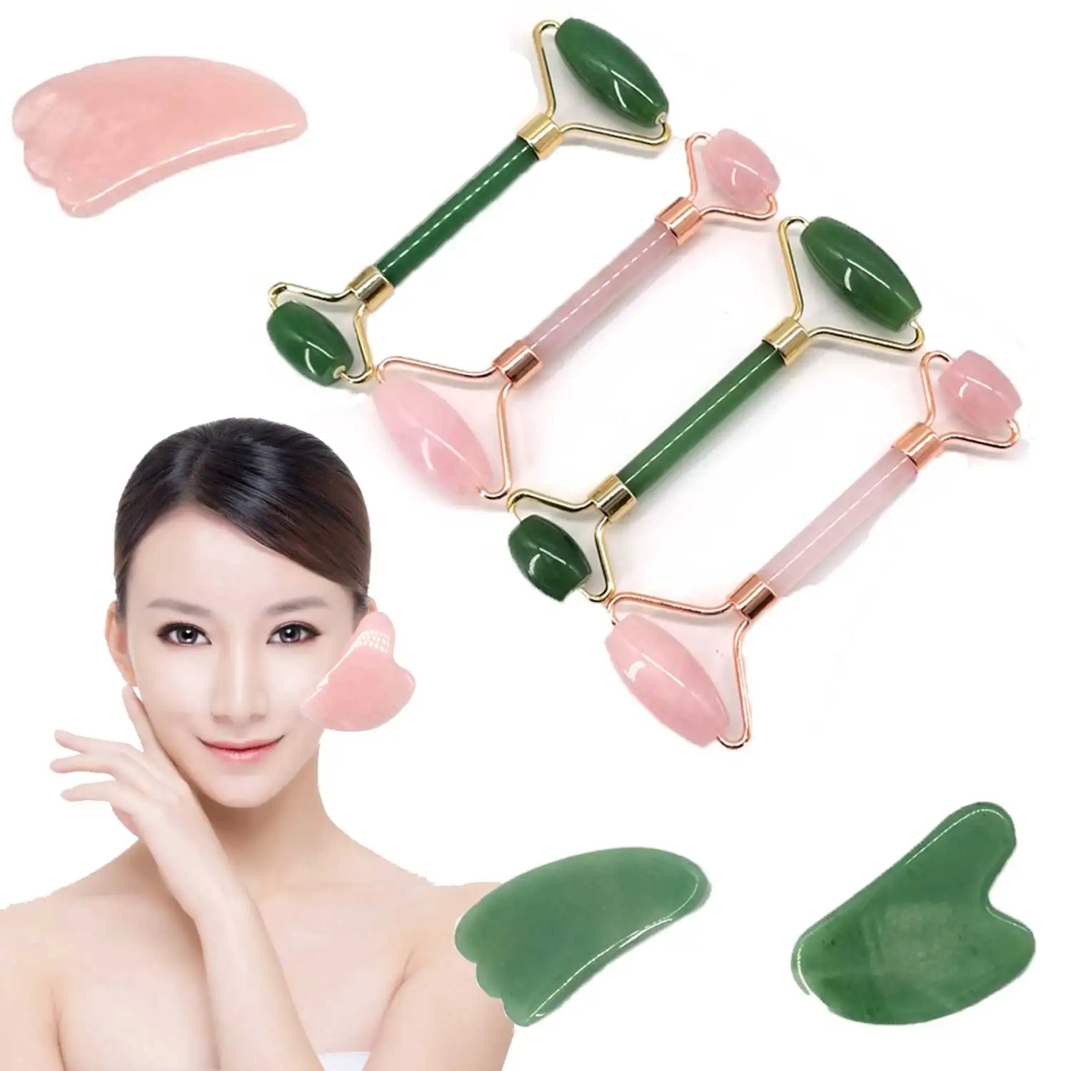 

Amazon natural and set & gua sha face facial beauty jade roller