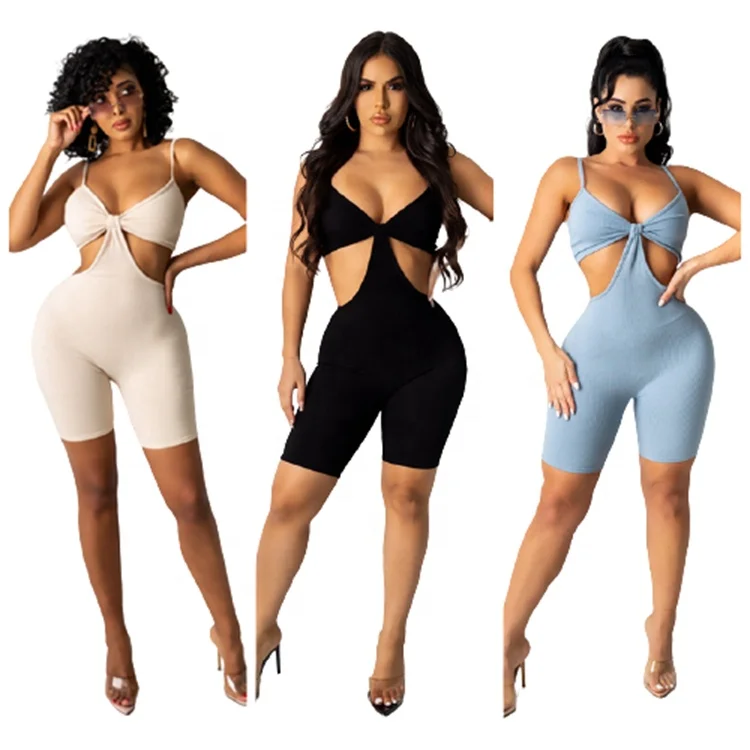 

Knit Ribbed Cutout Sport Womens Rompers Jumpsuits Sexy