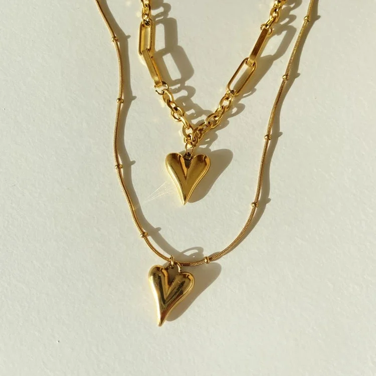 

Dainty Women Choker Necklace Gold Heart Ball Snake Chain 3D Love Heart Pendant Necklace Puffed Heart Necklace, Gold color