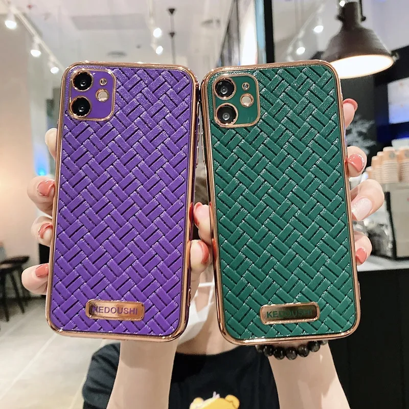 

Electroplated woven pattern lens protection phone case for iphone 12 Pro Max MiNi 11 Pro Max XR X XS Max 7 8 plus SE 2020 cover
