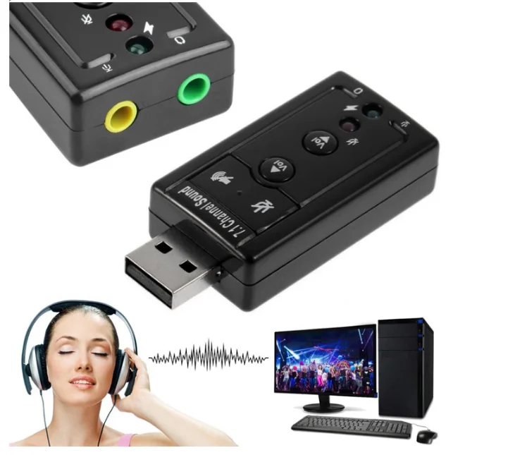 

7.1 External USB Sound Card USB to Jack 3.5mm Headphone Audio Adapter Mic-phone Sound Card For Mac Win Computer Android Linux