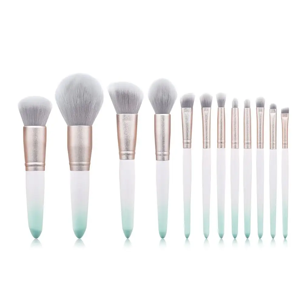 

12pcs loose powder matte gradient green Makeup Brush Private Label Face/eye Soft Dense Makeup Brushes Set, Customized color