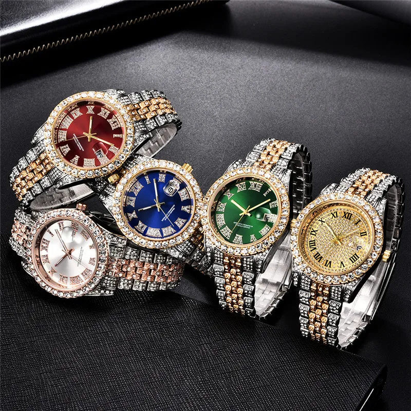 

Bling Unisex Crystal Rhinestone Full Iced Out Multi Color Dial Band Bracelet Full Diamond Crystal Quartz Analog Diamond Watch