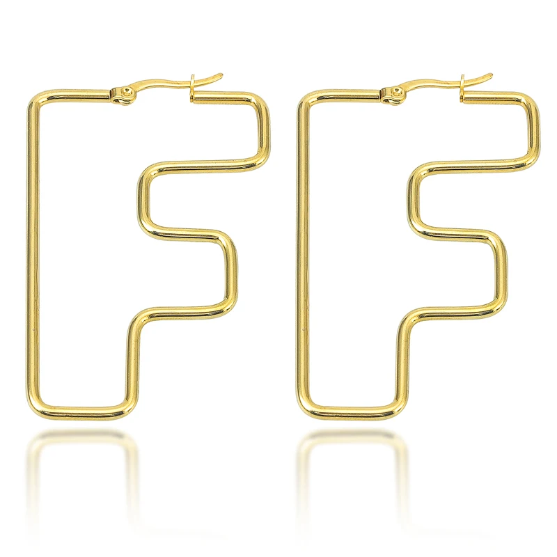 

European and American new fashion alphabet F Earrings 18K Gold joyeria acero inoxidable hoggie earrings