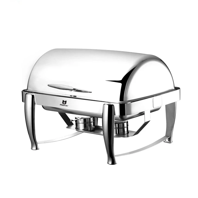 Rectangular Glass Lid 9 Liter Oblong Roll Top Chafing Dishes Chafer