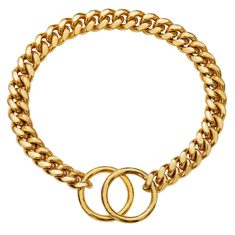 

Small and medium -sized pet dog collar stainless steel gold Cuba chain necklace
