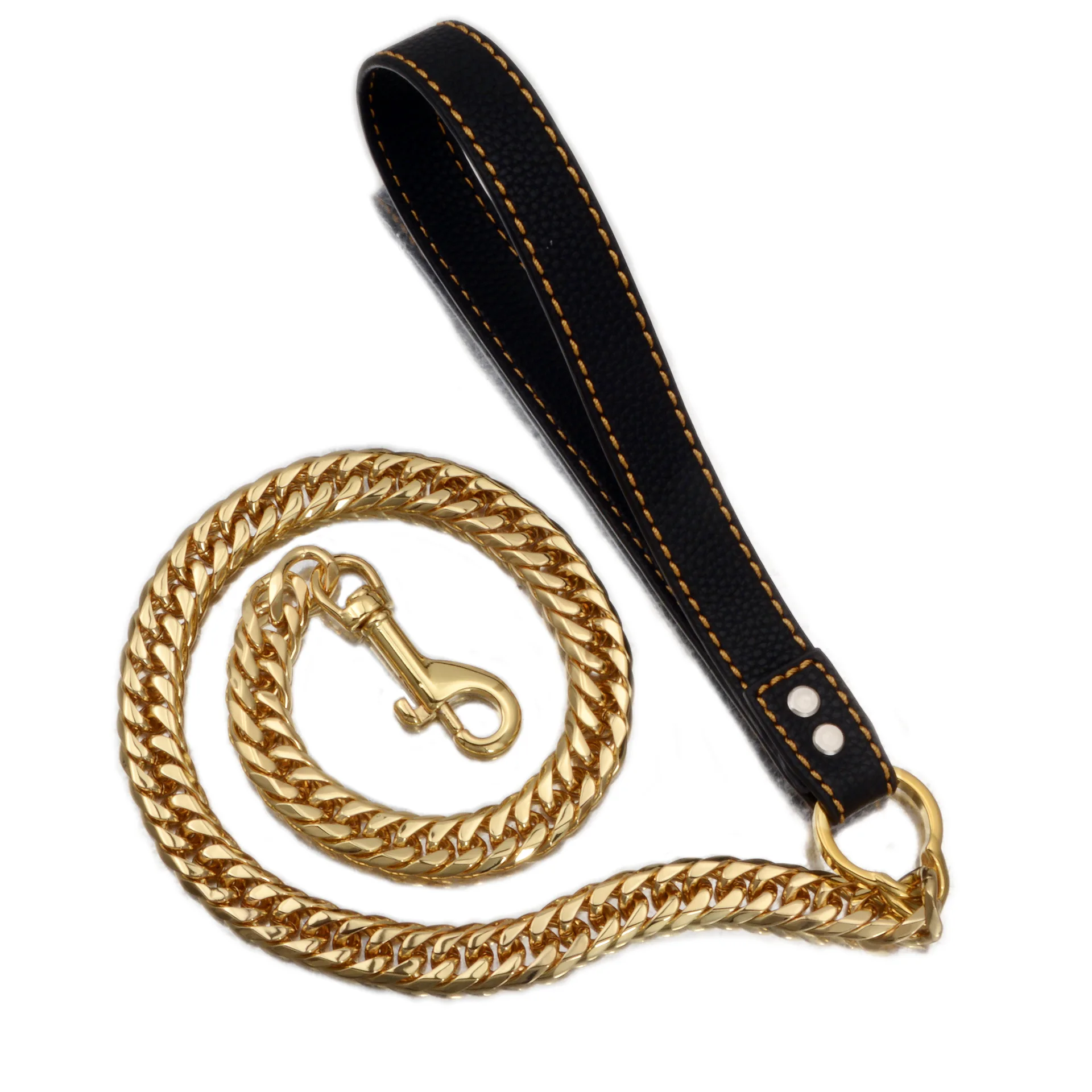 

Factory Drop Shipping 16mm Dog Leashes Stainless Steel Pet Supplies Metal Dog Chains For Dog Training, 18k gold,silver