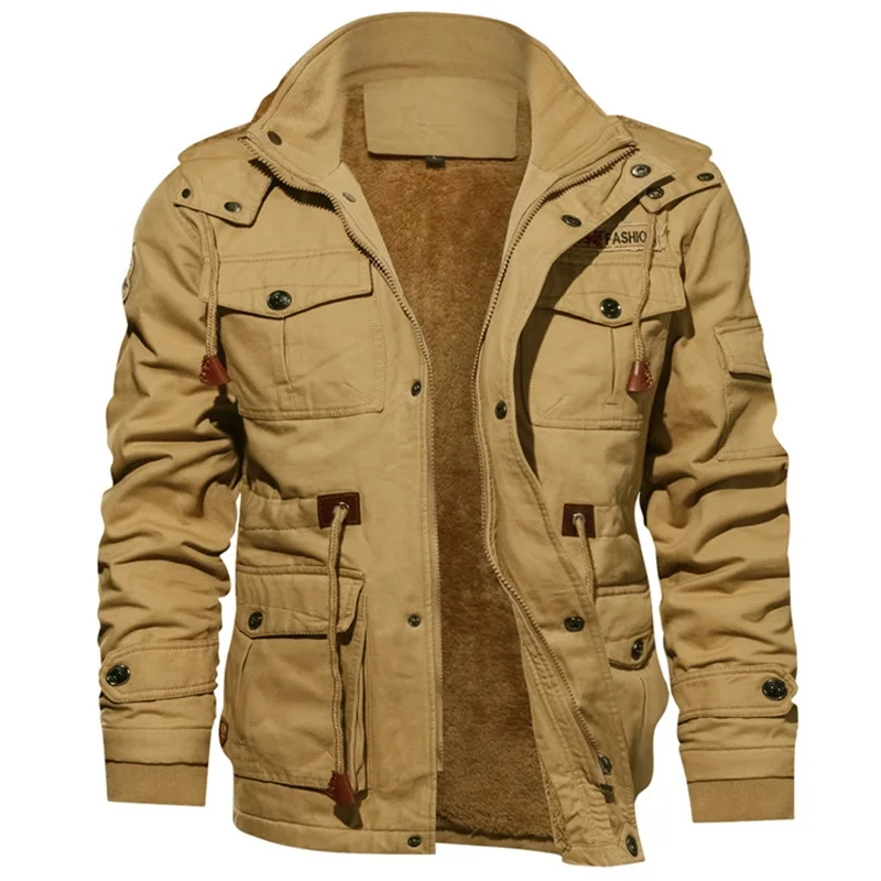 

Men's long multi-pocket military style cotton jacket OEM logo plus size men winter parka coat