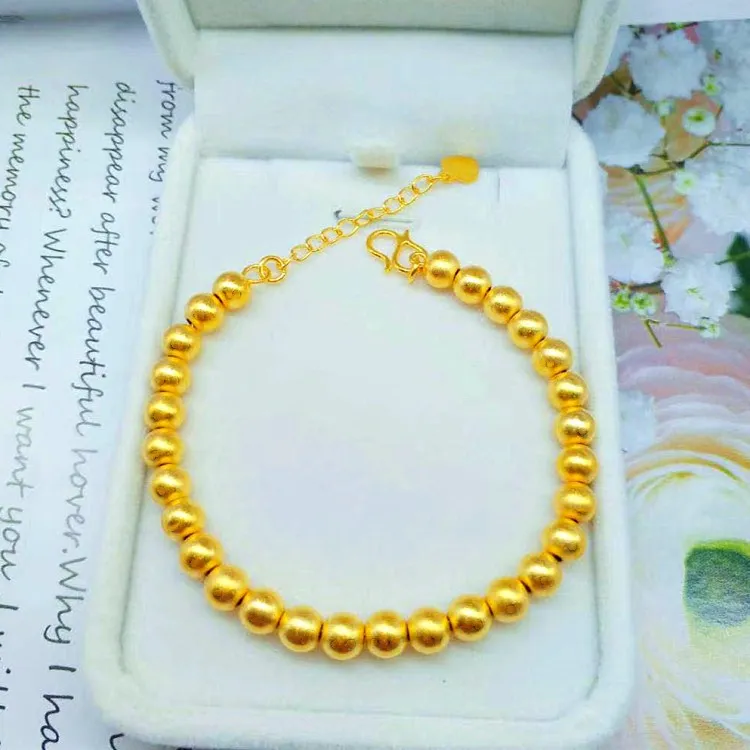 

Gold Plated Solid Matte Bead Bracelet Exquisite Craftsmanship Gold 6Mm Solid Bracelet Ladies Jewelry