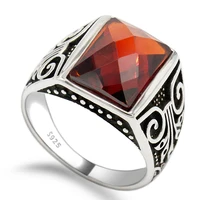 

Custom 925 Sterling Silver Red Zircon Stone Gatner Rings for Men ,Vintage Men Ring Accessories For Wedding Bands Jewelry