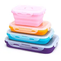 

Food Storage Containers Premium Foldable Box bowl 4 Pieces Set Rectangle Food grade Collapsible lunch box silicone storage box