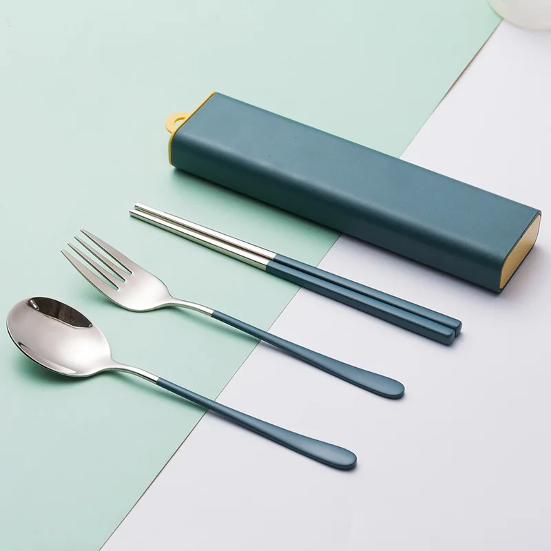 

Best Price Picnic Portable 2/3pcs Korean Chopstick Fork And Spoon Set Stainless Steel Camping Cutlery With Pull Out Box