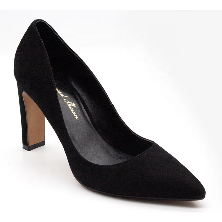 

High quality pointed toe pump shoes for women Fashion square high heel, Black