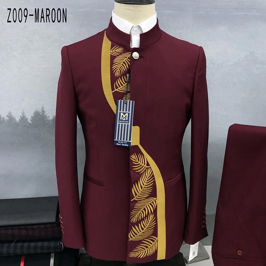 EUR 46-60 S-5XL 2 Pcs Suit Set Blazers Jacket Pants Men's Casual Boutique Single Breasted Stand Collar Tunic Suits Coat Trousers