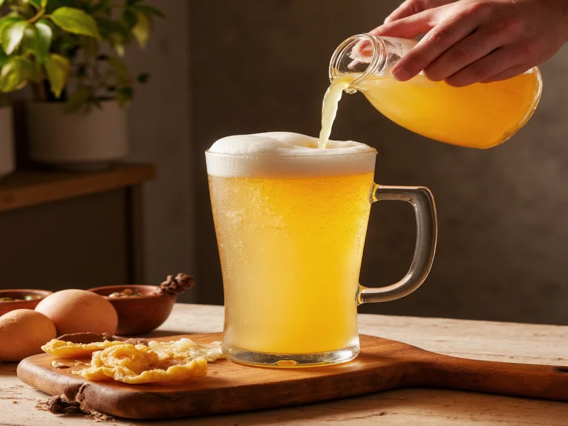 Pouring homemade butterbeer to create foam