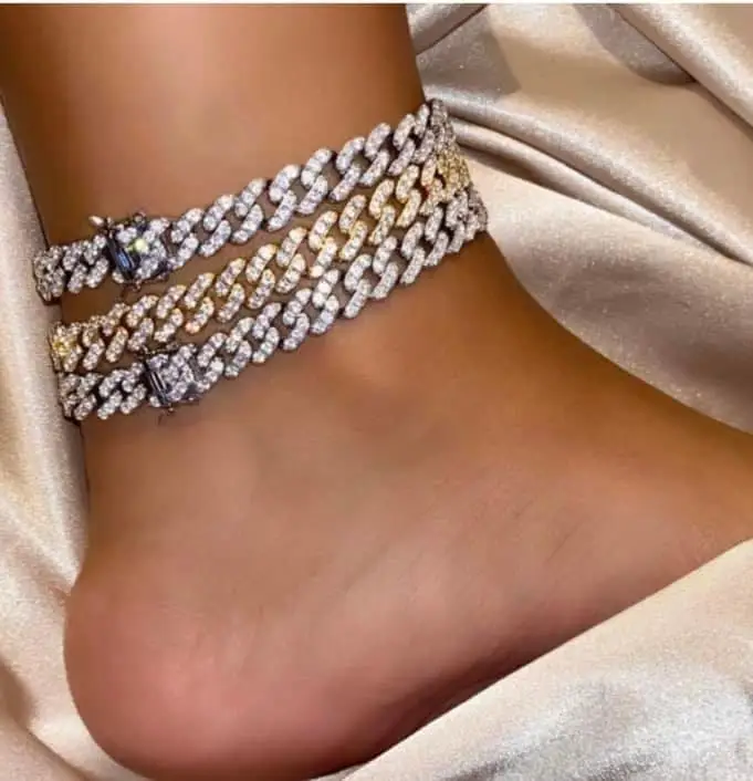 

top sale foxi jewelry women 18k gold plated hip hop wholesale luxury cuban link bracelet anklet for women 2022