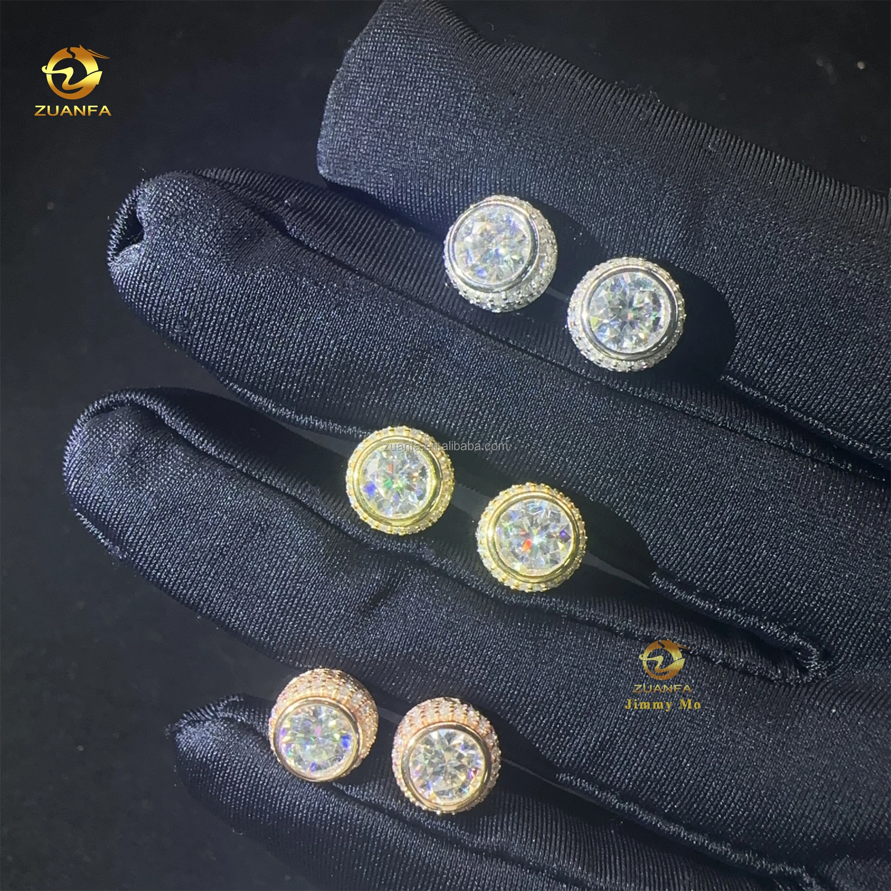 Elegant Style GRA Certificate Hip Hop Earring Circle Crescent Shape Fashion Iced Out Moissanite Diamond VVS1 Stud Earrings Man