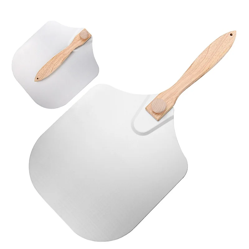 

RTS Foldable Aluminum Pizza Peel with Wooden Handle Folding Pizza Shovel Pizza transfer tray Shovel