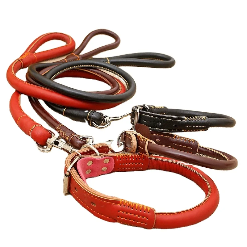 

Outdoor pet Walking Leads Luxury Adjustable PU Pet Dog Collar And Leash Set for Large Medium Dog, As shown below