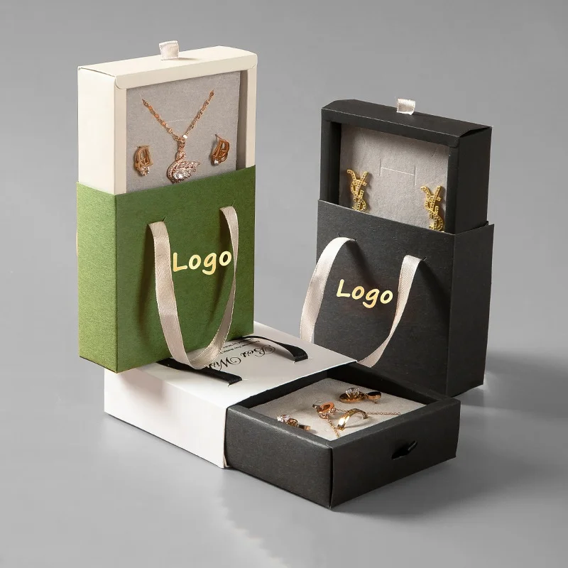 

A1 Chinese Custom Stamped Logo Printed Luxury Sliding Small Earring Paper Packaging Jewelry Boxes With Microfiber Jewelry box