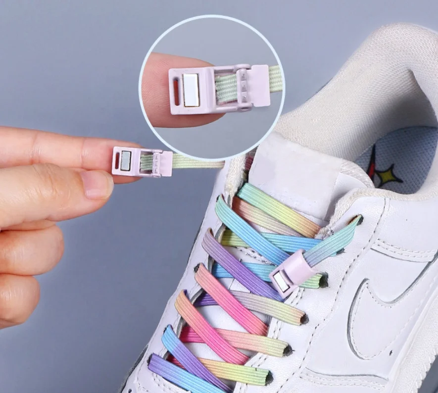 

CAIZU 2021 New Upgrade No tie Shoe laces Elastic Sneakers Shoelace Rainbow Lazy Laces Magnetic Lock Shoelaces, 33 colors in stock