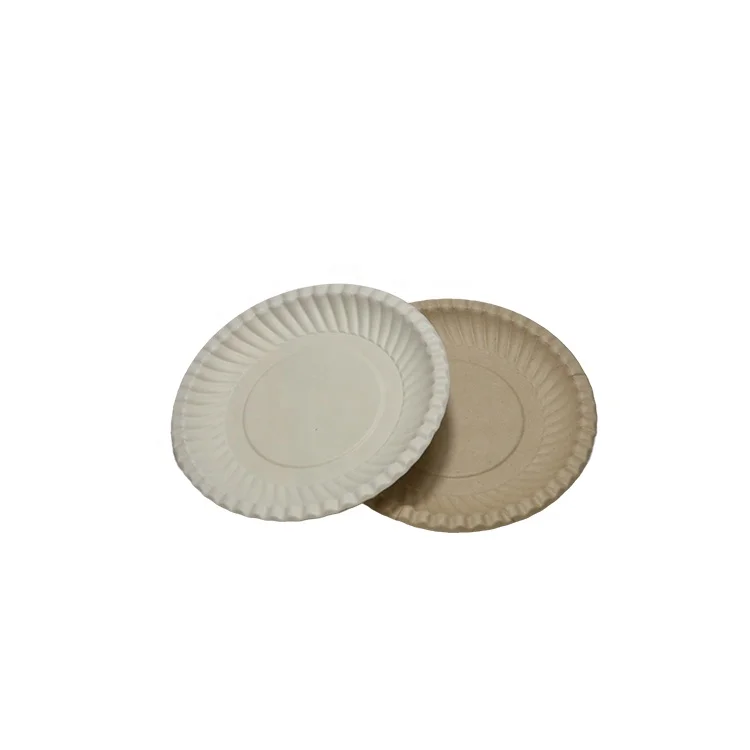 

Round Plate White natural eco friendly trays compostable plate bagasse dish