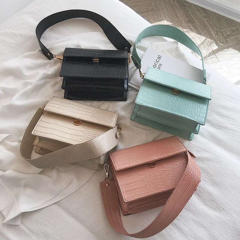 

Sac a main femme fashion wholesale lady leather handbag stone pattern women shoulder square bags, 5 colors