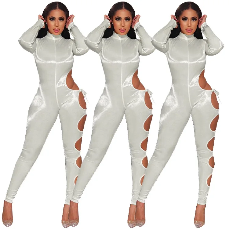 

EB-2022011646 2022 Solid Hollow Out 2 Piece Sets Women Slim Clubwear Bodycon Jumpsuit Female Sexy One Piece