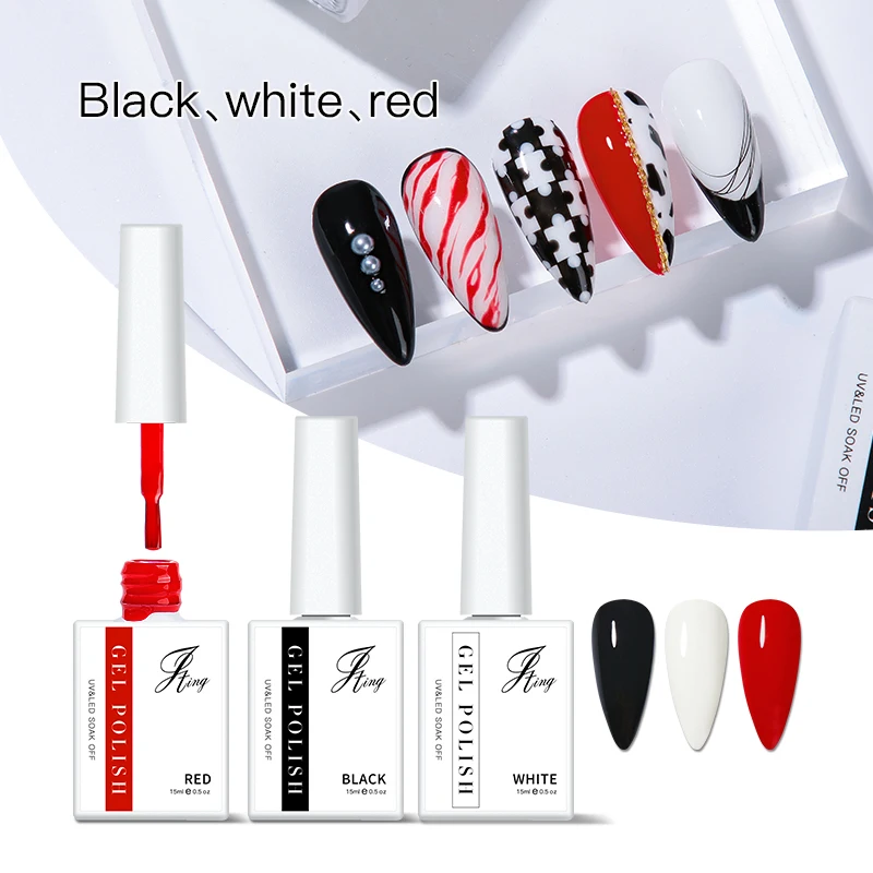JTING Free Design Solid Pure Black White Red 3colors Uv Gel Nail Polish OEM Create Private Gel Polish Brand logo
