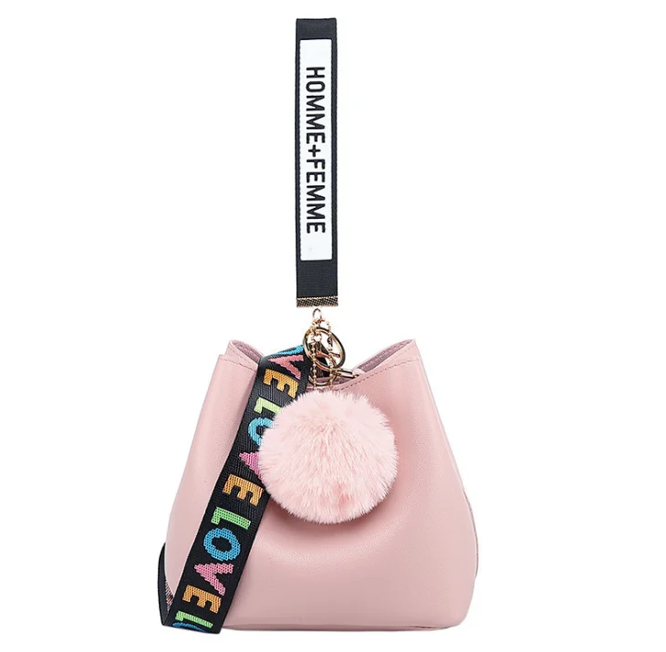 

Korean new fashion hairball bucket bag mini handbag, Gray, blue, red, blue