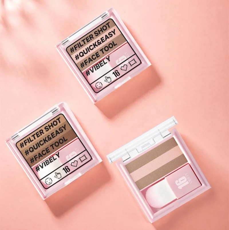

3 Color Waterproof Makeup Shadow Lazy Repairing Retouching Contour Matte Tricolor Press Powder Palette, 2 groups