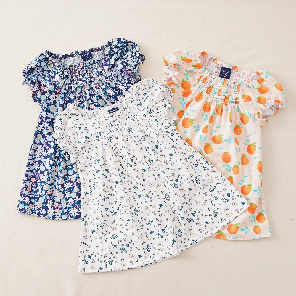 

summer girl baby clothes for infants casual cotton blue Dot smocked ruffles pink kids clothes children clothes wholesale