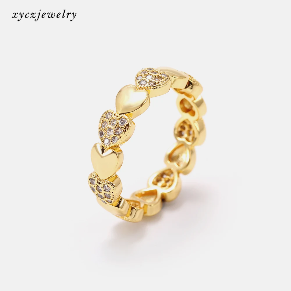 

Best selling Heart Copper Rings Fashion Girl Gold Plated Heart White Zircon Rings