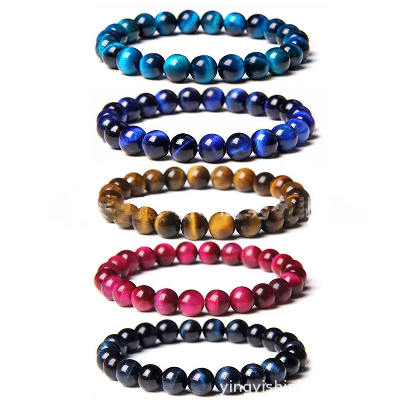 

CLARMER 8mm and 6mm 5A Fashion Wholesale Lapis Tiger Eye Bracelet Single Circle Lapis Beaded Bracelet