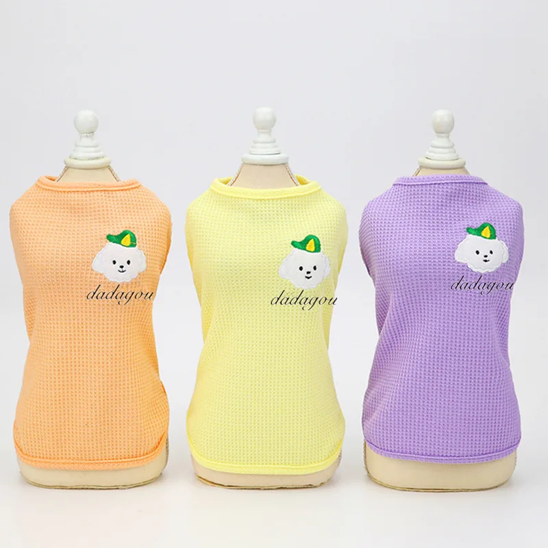 

Factory Wholesales Pet Clothing Spring and Summer New Style Small Medium-sized Dog T-Shirt Embroidered Puppy Vest Clothes, Orange,yellow,purple