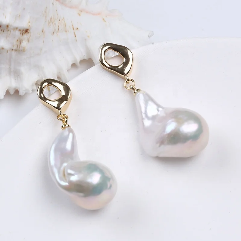 

2021 Natural Freshwater  Baroque Pearl Earrings Fashion Gold Plated Earrings Jewelry For Women, White