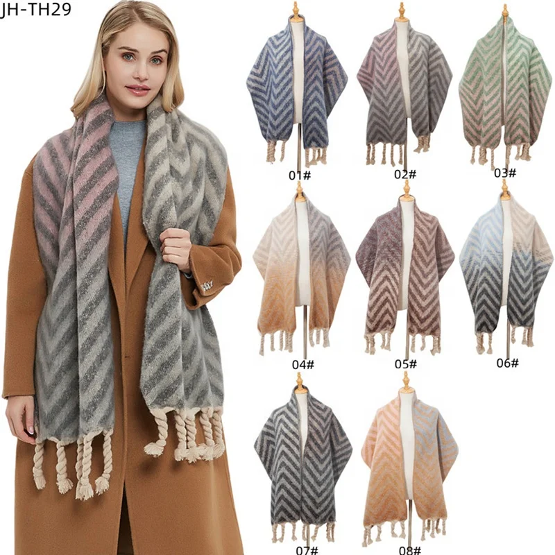 Landfond Accessory Winter Women's Hand-knotted Tassel Woven Scarf Warm Diamond Pattern Soft Scarf