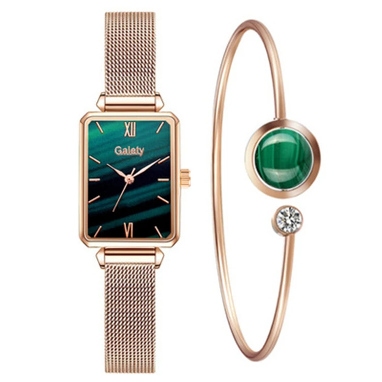 

reloj montre Gaiety Women Fashion Quartz Watch Bracelet Set Green Dial Luxury Simple Rose Gold Mesh Ladies Watch Dropshipping