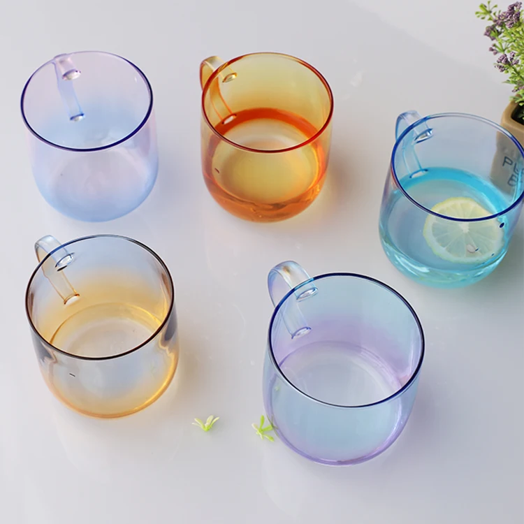 

Gradient color high borosilicate glass transparent ins Nordic modern teacup heat-resistant coffee cup with handle, Pink,amber,jade green,mint green,ect.